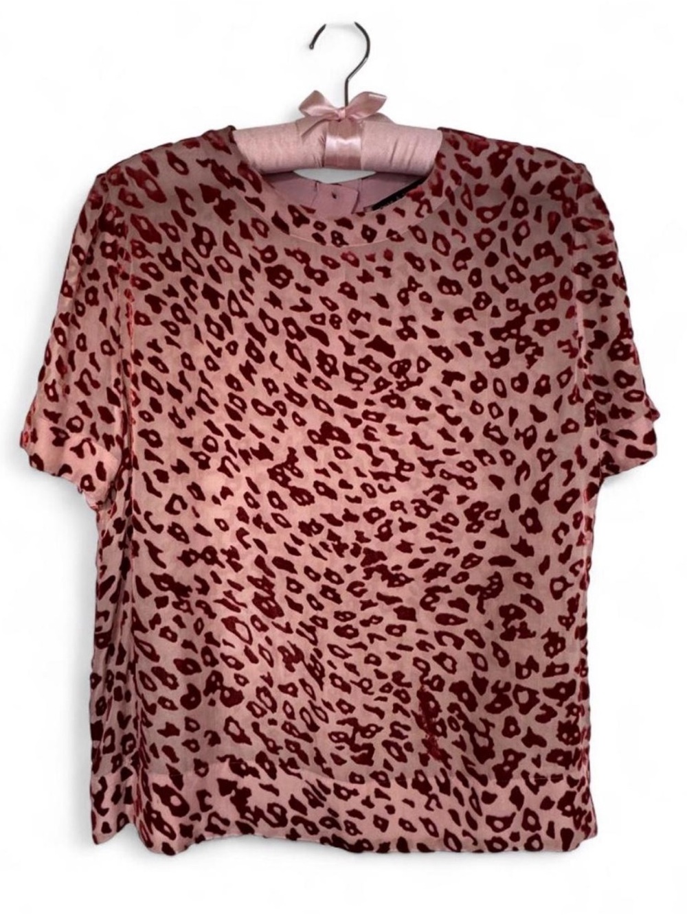 Rag & Bone Pink Red Velvet Sheer Leopard Print Top